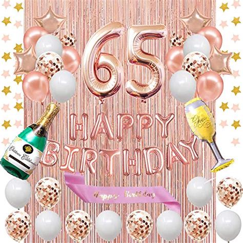 Fancypartyshop 65th Birthday Decorations Rose Gold Happy Banner And