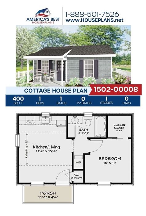 House Plan 1502 00003 Cottage Plan 400 Square Feet 1 Bedroom 1 08d