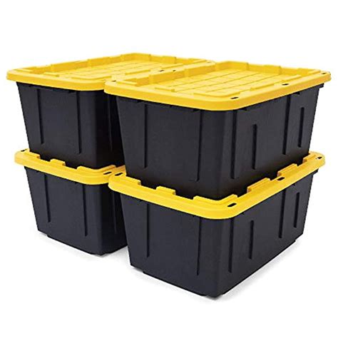 Black And Yellow 27 Gallon Tough Storage Containers With Lids Stackable