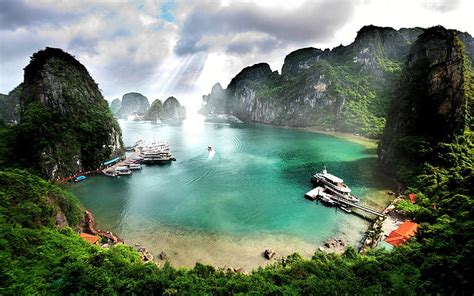Ha Long Bay Summer Travel Beautiful Nature Paradise Vietnam Asia
