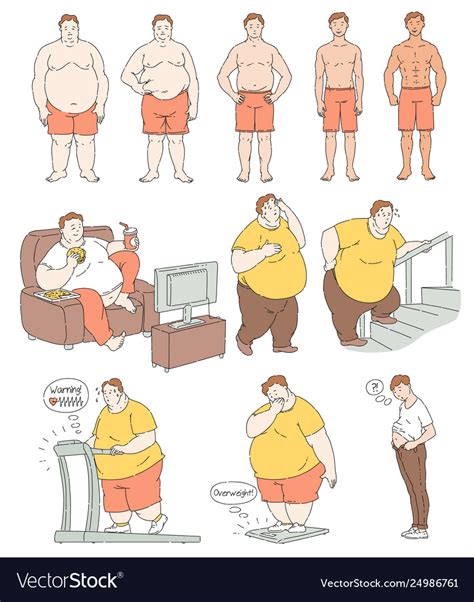 Fat Person Weight Loss Comparison Drawing Vector Image