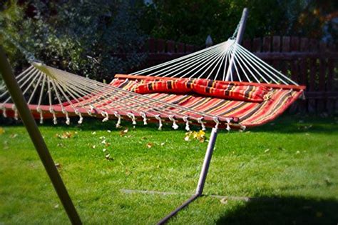 Unique arch pole/spreader bar system allows for use suspended between two objects/trees as a hammock or made of ripstop nylon with aluminum arch poles and spreader bars. New Luxury Pillow Top Double Hammock with Bamboo Spreader ...