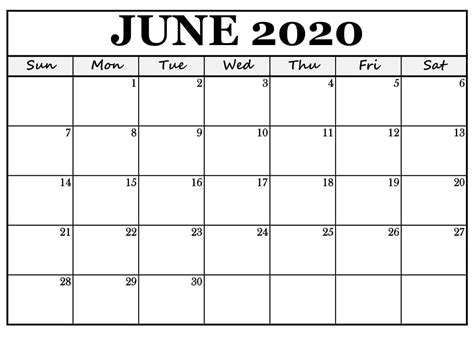 Printable June 2020 Calendar Blank June Calendar Printable Free