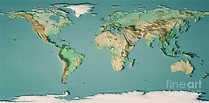 World Map 3D Render Topographic Map Color Digital Art by Frank Ramspott ...