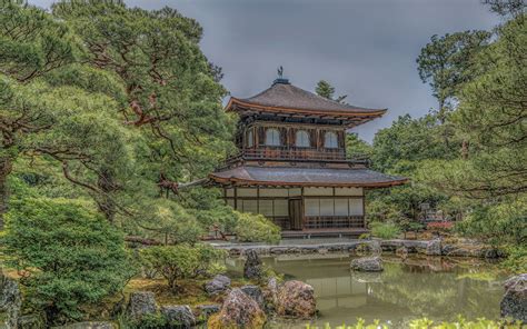Image Kyoto Japan Hdr Nature Pond Pagodas Temple Trees 1920x1200