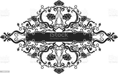 Black Filigree Floral Banner Stok Vektör Sanatı And Barok Tarzı‘nin Daha