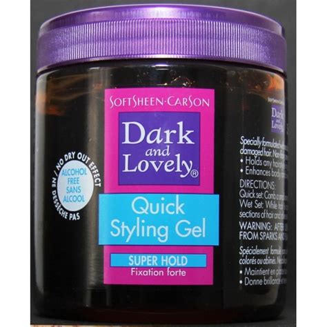 Provides a weightless, all day Dark and Lovely quick styling gel - super hold - Lady Edna