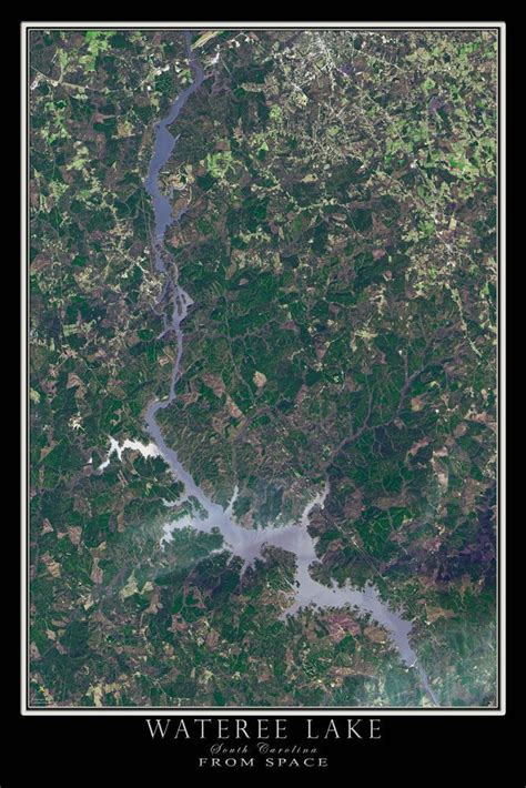 The Lake Wateree South Carolina Satellite Poster Map Map Poster Lake