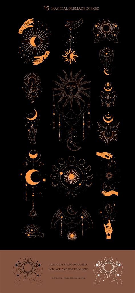 MYSTICAL celestial sun moon magic clipart, Cosmic esoteric, hands