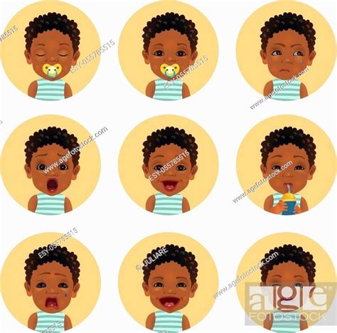 Set Of African Child Facial Expressions Collection Of Afro American