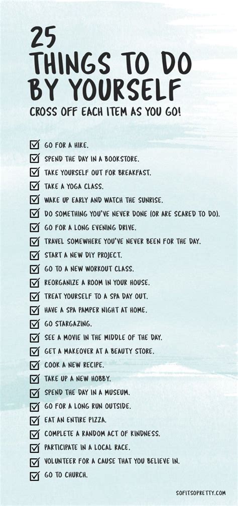 25 Things To Do By Yourself Printable Checklist Self Care Activities Things To Do Self Help