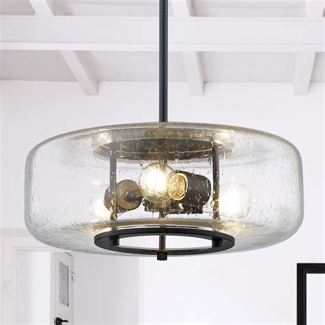 Industrial Seeded Glass Pendant Light With 3 Lights Bronze Finish