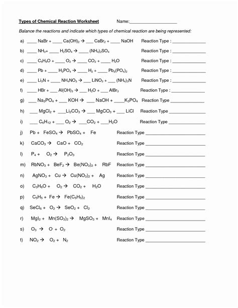Classifying Chemical Reactions Worksheet Answers Fresh 15 Best Of Chemical Reactions Worksheet 