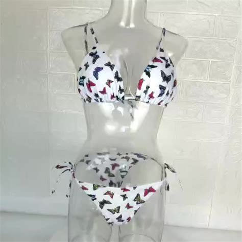 Fs 2020 Sexy Butterfly Print Thong Bikini Set Women Swimsuits Swimwear