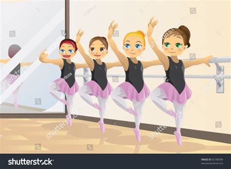 A Vector Illustration Of Cute Ballerina Girls Practicing Ballet Dance