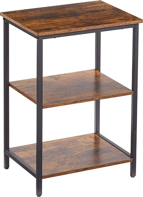 Vecelo End Side Table With Storage Shelves Industrial Night Stand 3