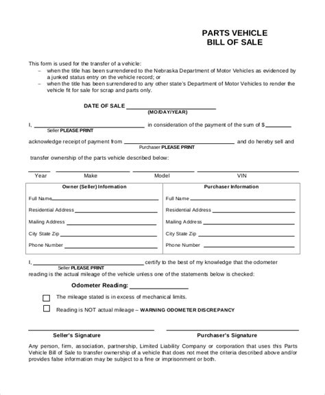 Free 9 Printable Bill Of Sale Samples In Pdf Ms Word