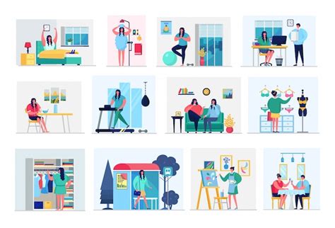 Premium Vector Woman Daily Routine In Everyday Life Illustration Set