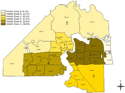 Map Of Health Zones In Duval County Florida Showing Distribution Of