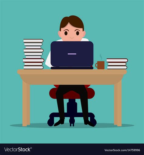 Cartoon Diligent Office Worker At Table Royalty Free Vector