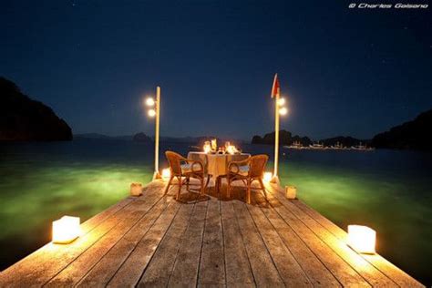 A Romantic Dinner On A Lake Pier By Night Candle Lit Romantic