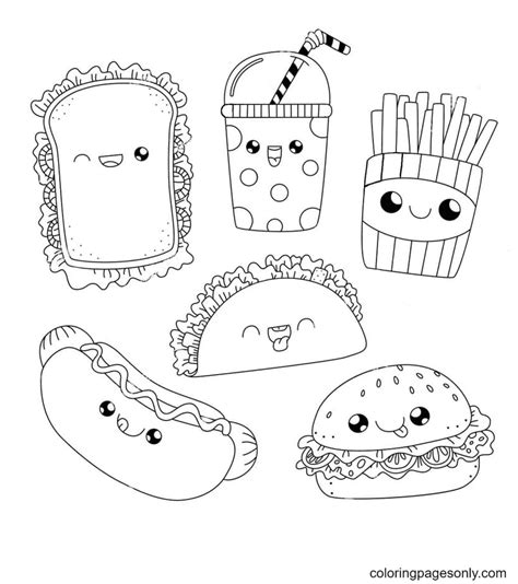 Kawaii Fast Food Coloring Page Free Printable Coloring Pages