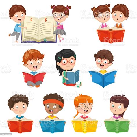 Vector Illustration Of Kids Reading Book Stock Illustration Download