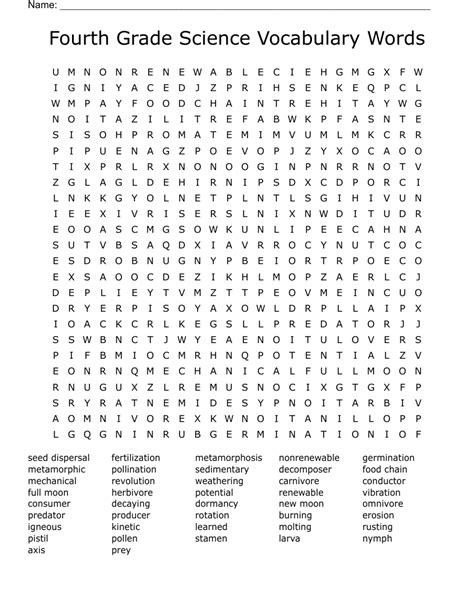 4th Grade Science Word Search Printable