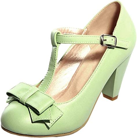 Aimodor Womens Mary Jane High Heels Block Heel Pumps With Bow And