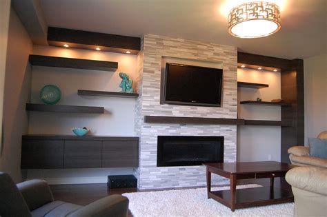 Modern Living Room Wall Units With Fireplace And Tv Also Drum Ceiling