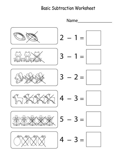 Free Printable Basic Math Worksheets Kindergarten Subtraction