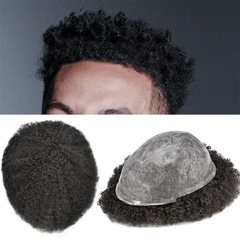 Afro Toupee For Black Men African American Kinky Curly Hairpieces 6mm