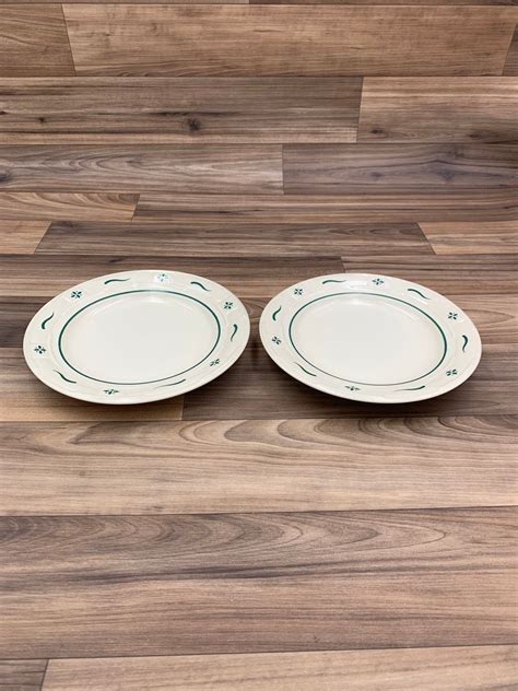 vintage-longaberger-pottery-plates-woven-traditions-heritage-green-set-of-2-bread-and-butter-plates
