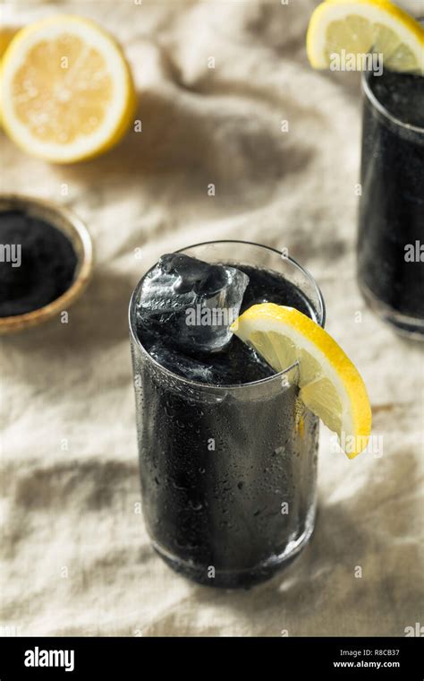 Refreshing Black Activated Charcoal Lemonade Detox Drink Stock Photo