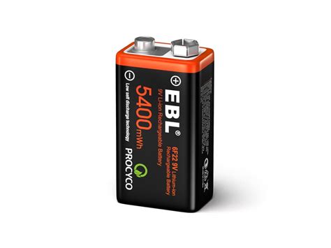 Ebl Usb Rechargeable 9v Lithium Batteries 5400mwh Long Lasting Li Ion
