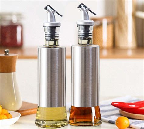Buy Unicron Stainless Steel Olive Oil Dispenser Bottle Glass Cooking Oil Vinegar Cruet For
