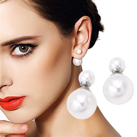 Back Hanging Double Ball Pearl Stud Earrings Women Fashion Jewelry