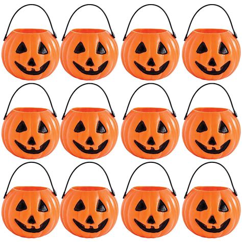 Halloween Pumpkin Smiling Mini Treat Pails Plastic 12 Pack Perfect