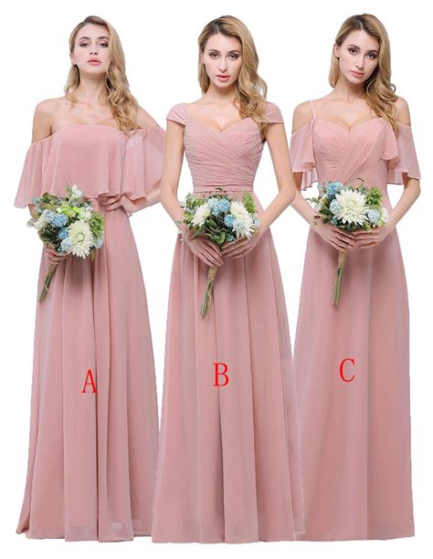 Clothknow Chiffon Bridesmaid Dresses Long Dusty Rose With Shoulder Straps Pleats