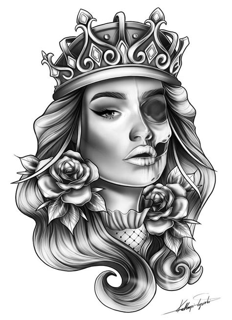 Skull Femanine Queen Half Sleeve Custom Tattoo Design Idea By
