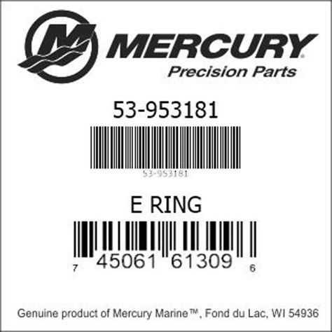 Mercury Mercruiser 53 953181 E Ring Genuine Factory Part