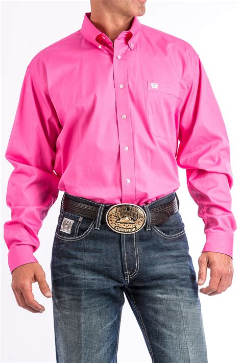Cinch Jeans Mens Solid Pink Button Down Western Shirt