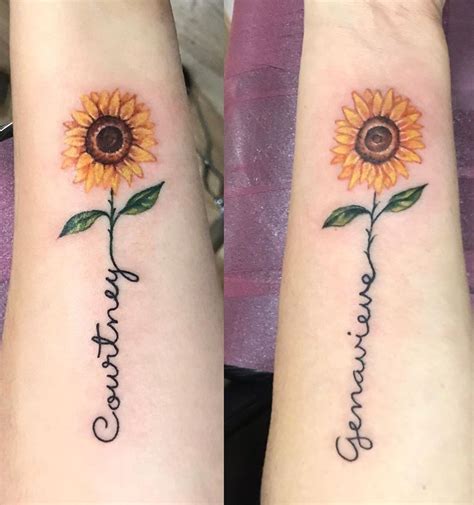 Matching Sunflower Tattoos © Tattoo Artist Corinne Reinert 💓🌻💓🌻💓🌻💓🌻💓