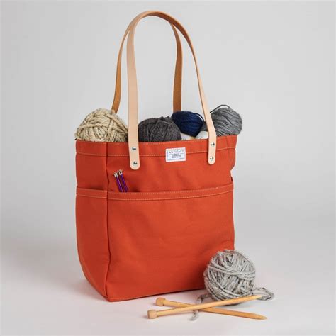 Artifact Canvas Knitting Tote Bag W Leather Straps Etsy