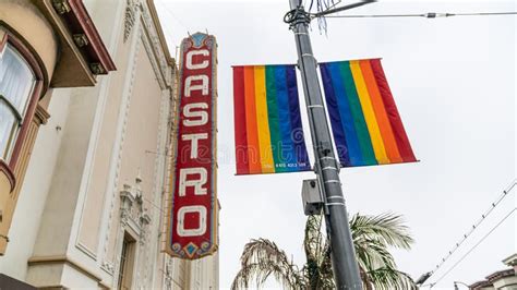 Castro Theatre Building With A Rainbow Flag On Castro Street In San