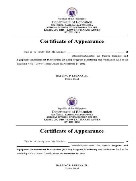 Certificate Of Appearance Pdf