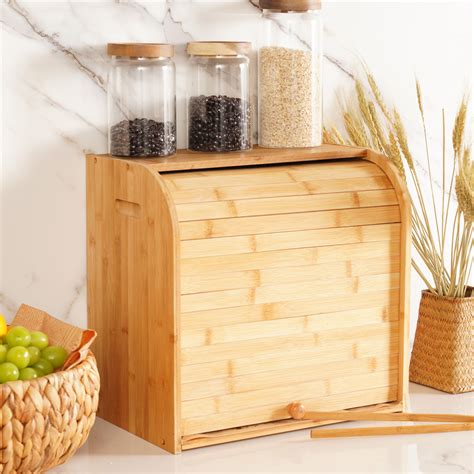 Arrives By Thu Oct 21 Buy Wooden Bread Box Bamboo 2 Shelf Roll Top