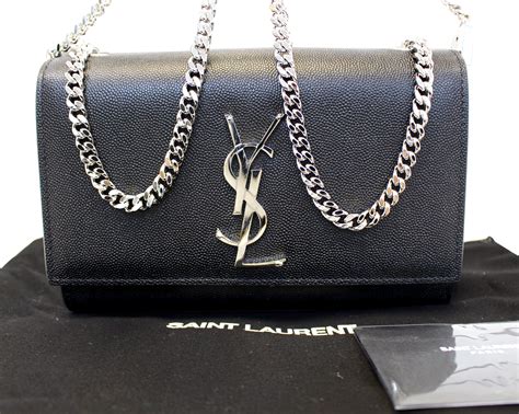 Yves Saint Laurent Kate Black Leather Silver Chain Clutch Crossbody Ba