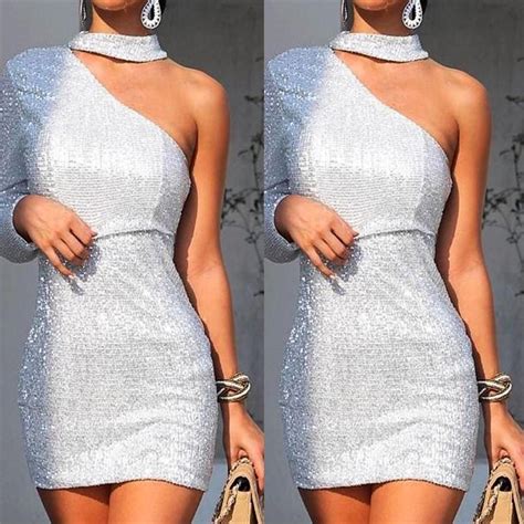 Buy Women S Sexy O Neck Backless Sequined One Shoulder Package Hip