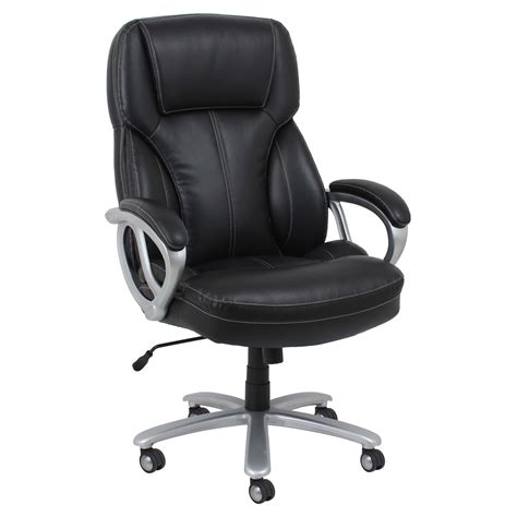 Big And Tall Leather Executive Office Chair With Arms Blacksilver Ebay